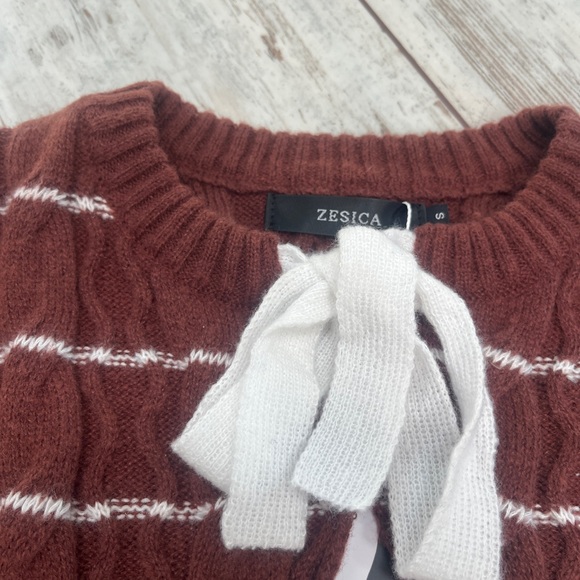 NWT - Zesica Women’s Small Open Front Striped Cardigan Sweater  Brown & White - Picture 6 of 14